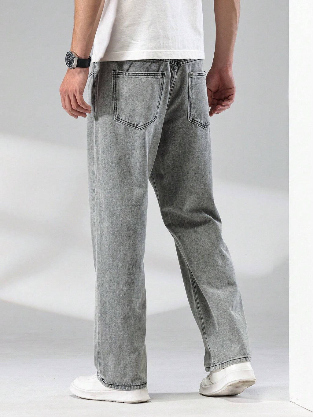 Quarkem Men\ Solid Straight Leg Jeans, Grey Baggy Jeans Men, Loose Jeans Pants for Men, Men'S Grey Jeans, Baggy Jeans