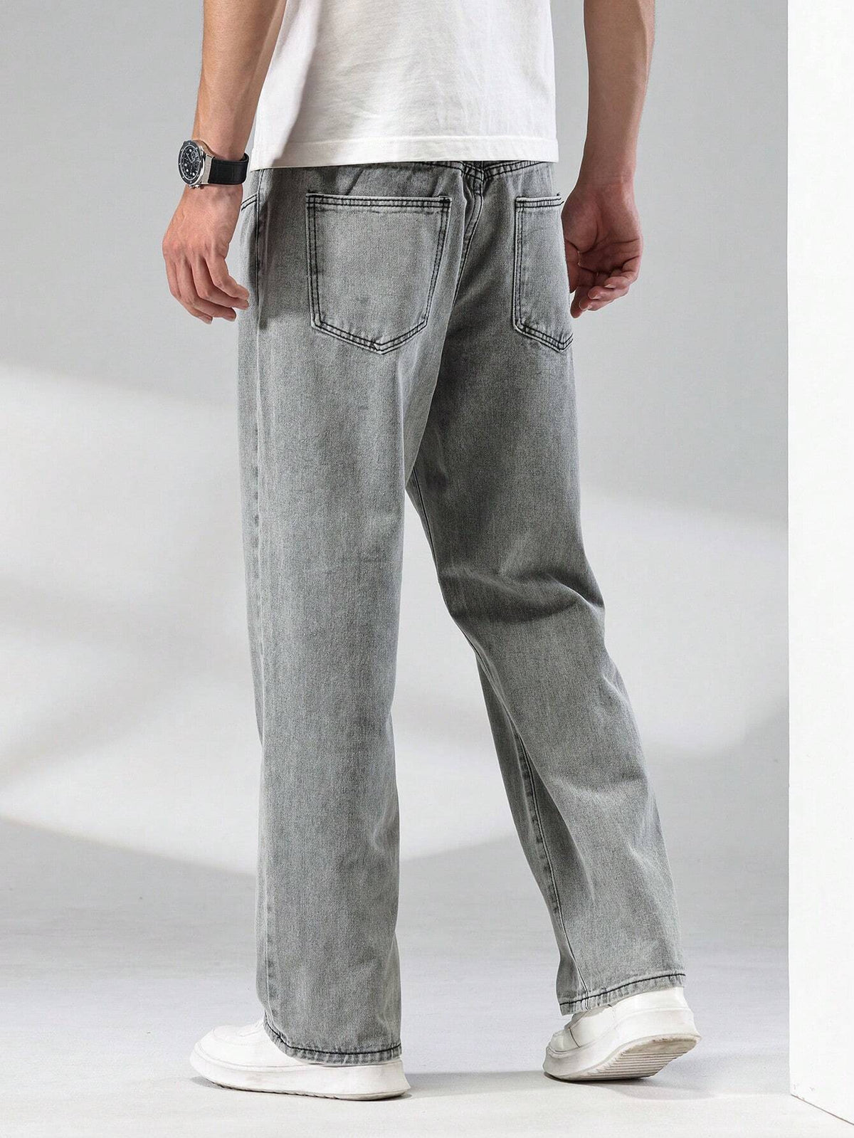 Quarkem Men\ Solid Straight Leg Jeans, Grey Baggy Jeans Men, Loose Jeans Pants for Men, Men'S Grey Jeans, Baggy Jeans
