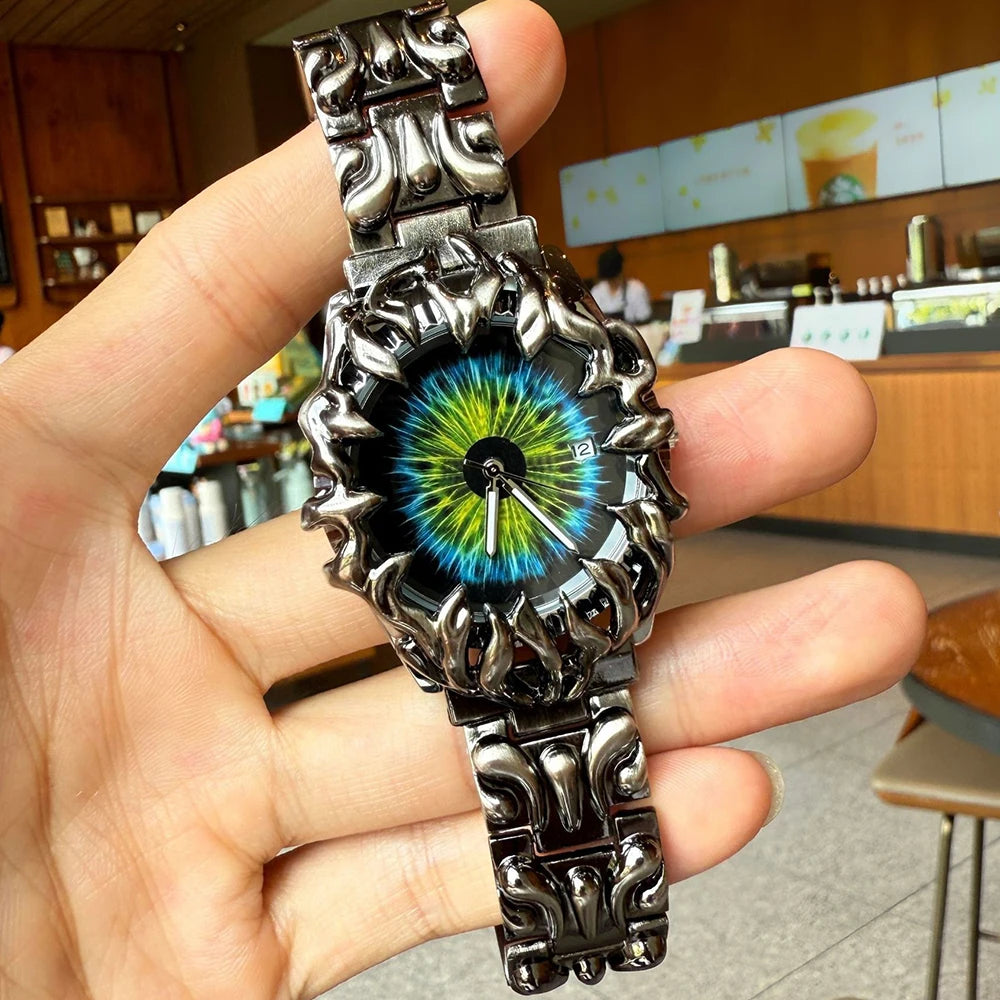 Green Devil Punk Eye Y2K Quartz Watch Men Alabaster Industries Carving Demon Claw Men Watch Unique Creative Men Medieval Clock