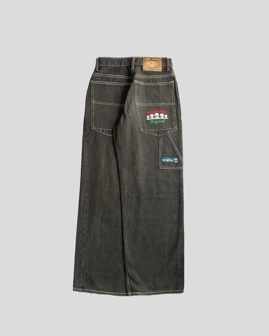 Y2K Bat Animal Embroidery Baggy Jeans Vintage Men Black Washed Hip Hop Goth Denim Pants Fashion Women Straight Wide Leg Trousers