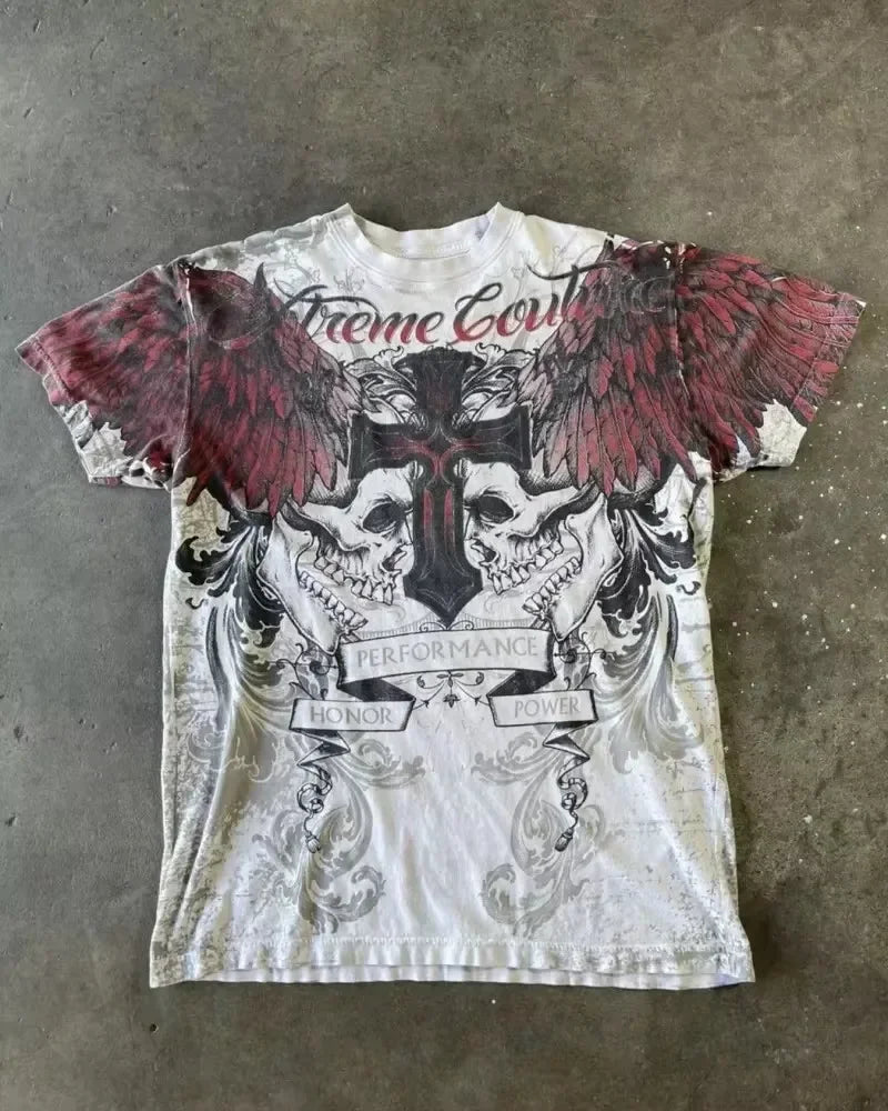 Y2K Affliction Retro T-Shirt Women Style Streetwear Tee Gothic Skull Cross Print Trendy Graphic T-Shirts