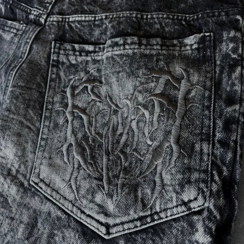 Vintage Y2K Baggy Jeans Splicing Embroidery Pattern High Quality Jeans Hip Hop Gothic Streetwear Men Women Casual Wide Leg Jeans