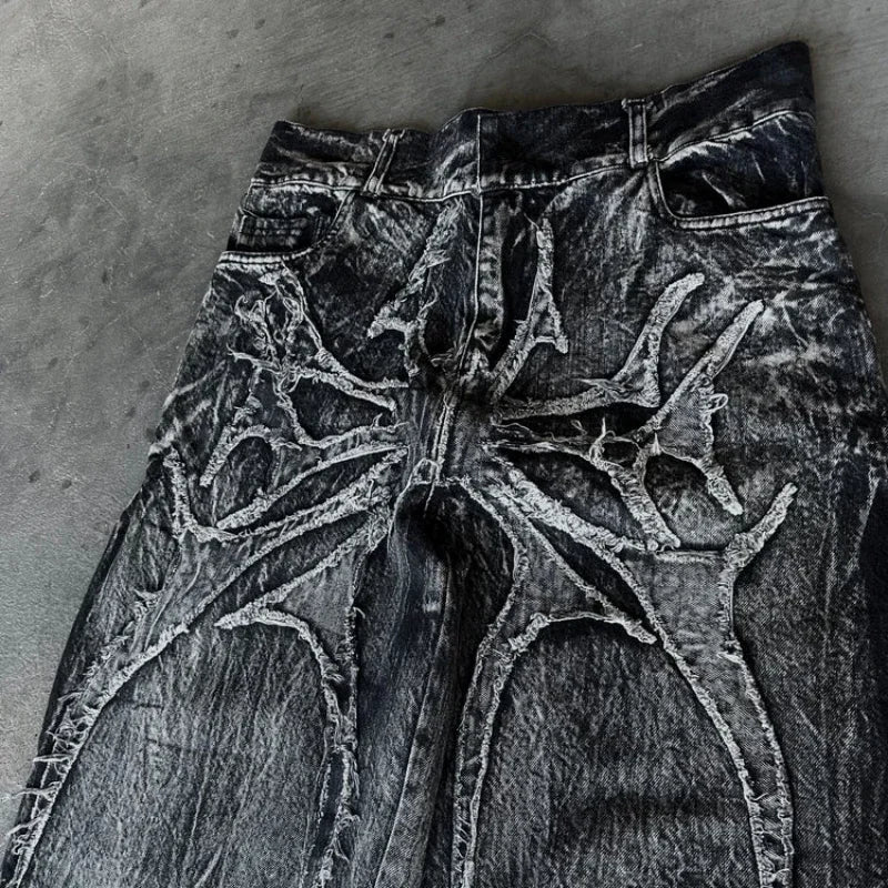 Vintage Y2K Baggy Jeans Splicing Embroidery Pattern High Quality Jeans Hip Hop Gothic Streetwear Men Women Casual Wide Leg Jeans