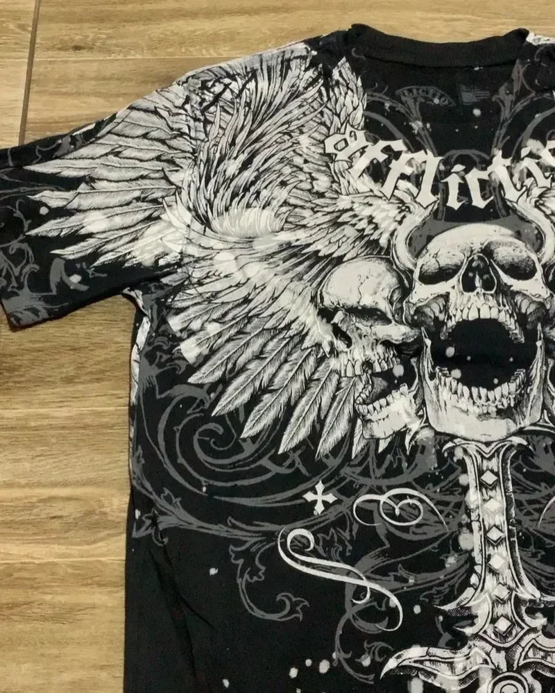 Y2K Affliction Retro T-Shirt Women Style Streetwear Tee Gothic Skull Cross Print Trendy Graphic T-Shirts