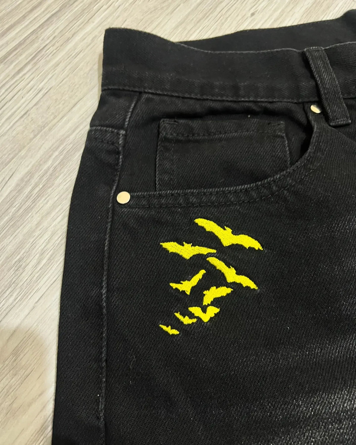 Y2K Bat Animal Embroidery Baggy Jeans Vintage Men Black Washed Hip Hop Goth Denim Pants Fashion Women Straight Wide Leg Trousers