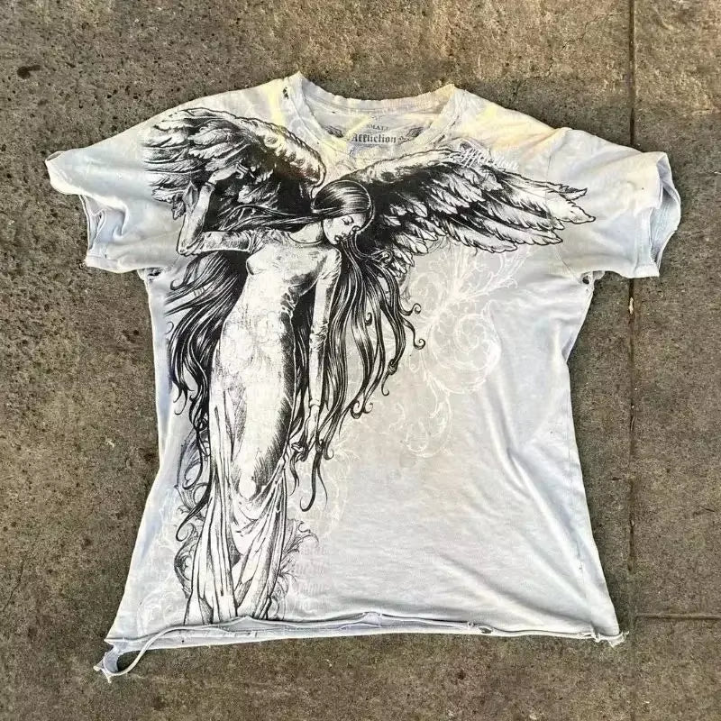 Y2K Affliction Retro T-Shirt Women Style Streetwear Tee Gothic Skull Cross Print Trendy Graphic T-Shirts