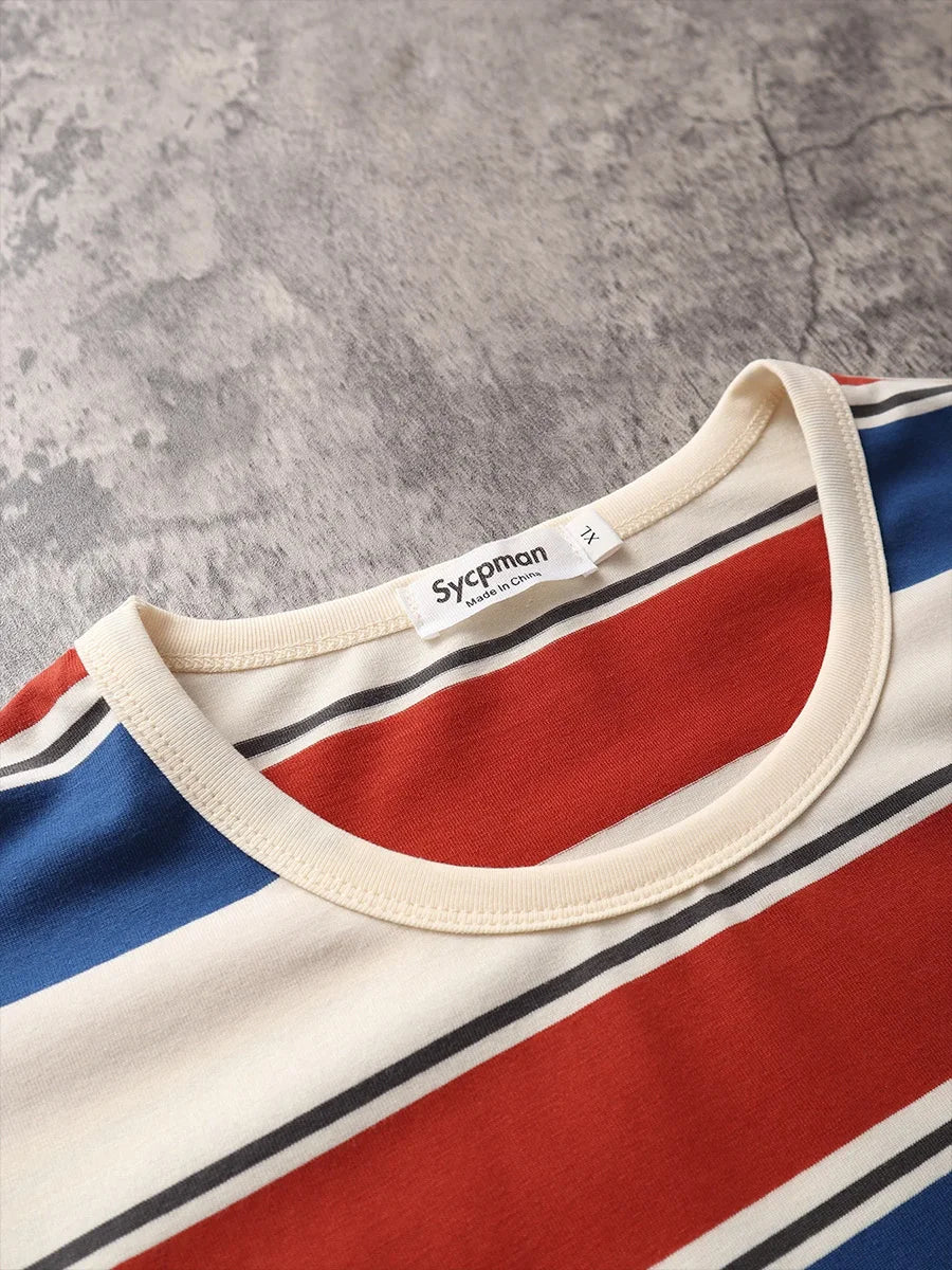 Y2K Loose Contrast Color Short Sleeve Striped T-Shirts Couples Men Summer Tops Clothes Clothing Streetwear Unisex Tees