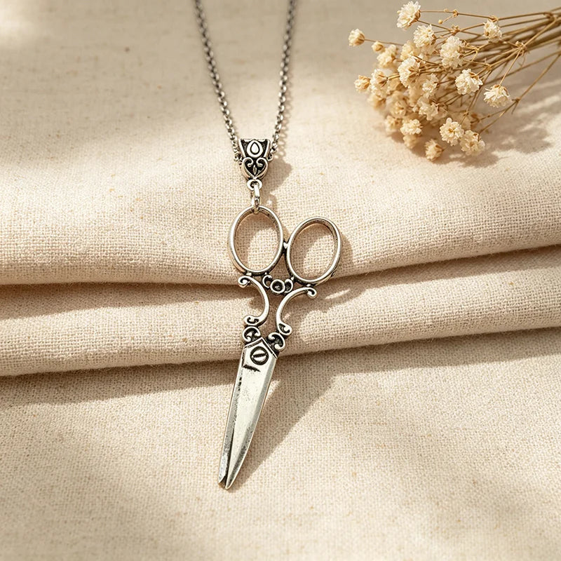 Vintage Scissor Pendant Necklace Women Men Gothic Goth Y2K Steampunk Long Collar Victorian Aesthetic Jewelry Grunge Accessories