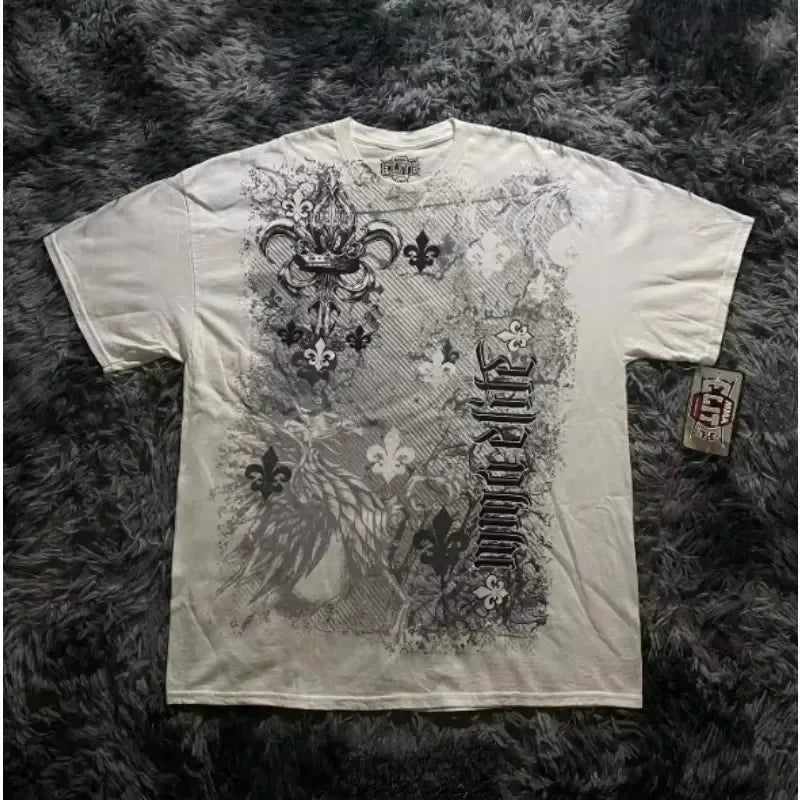 Y2K Affliction Retro T-Shirt Women Style Streetwear Tee Gothic Skull Cross Print Trendy Graphic T-Shirts