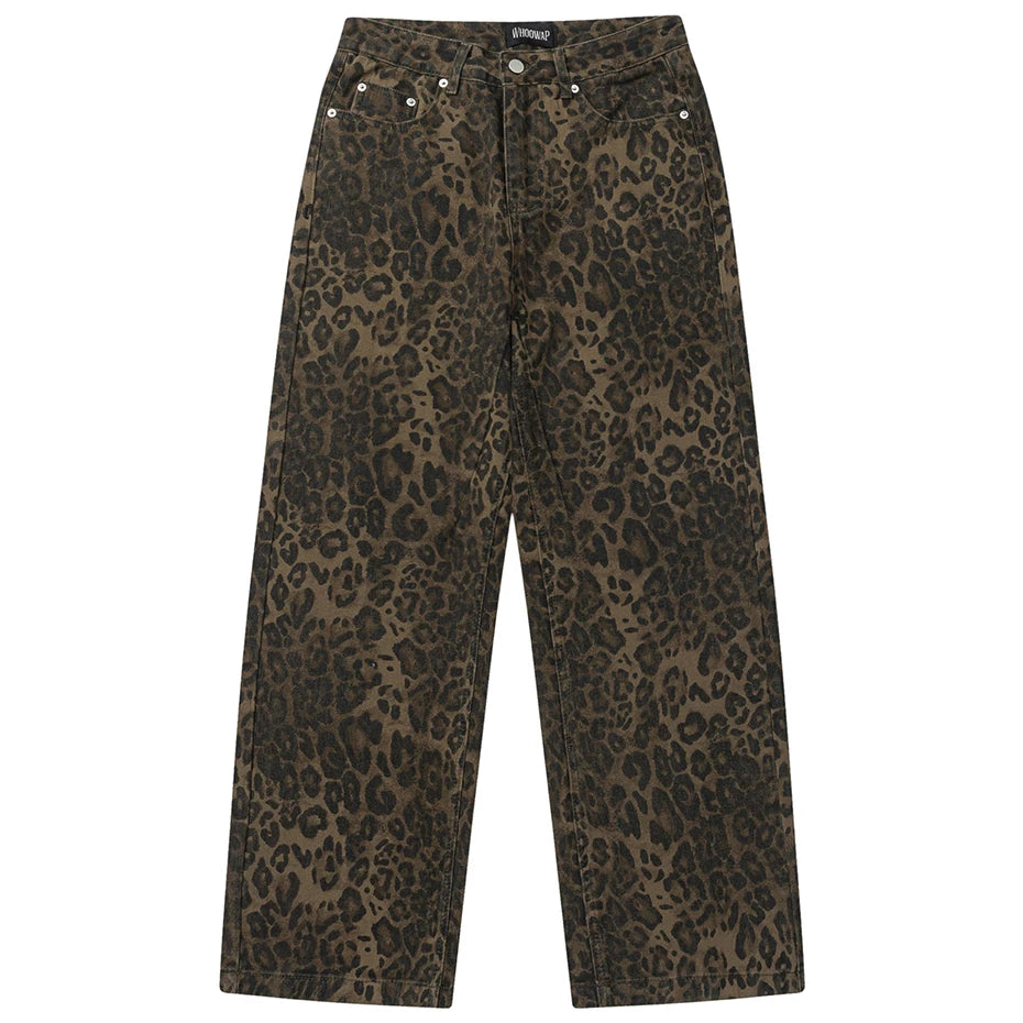 Vintage Leopard Jeans Men Hip Hop Streetwear Harajuku Hip Hop Baggy Jeans Trousers Retro Denim Pants