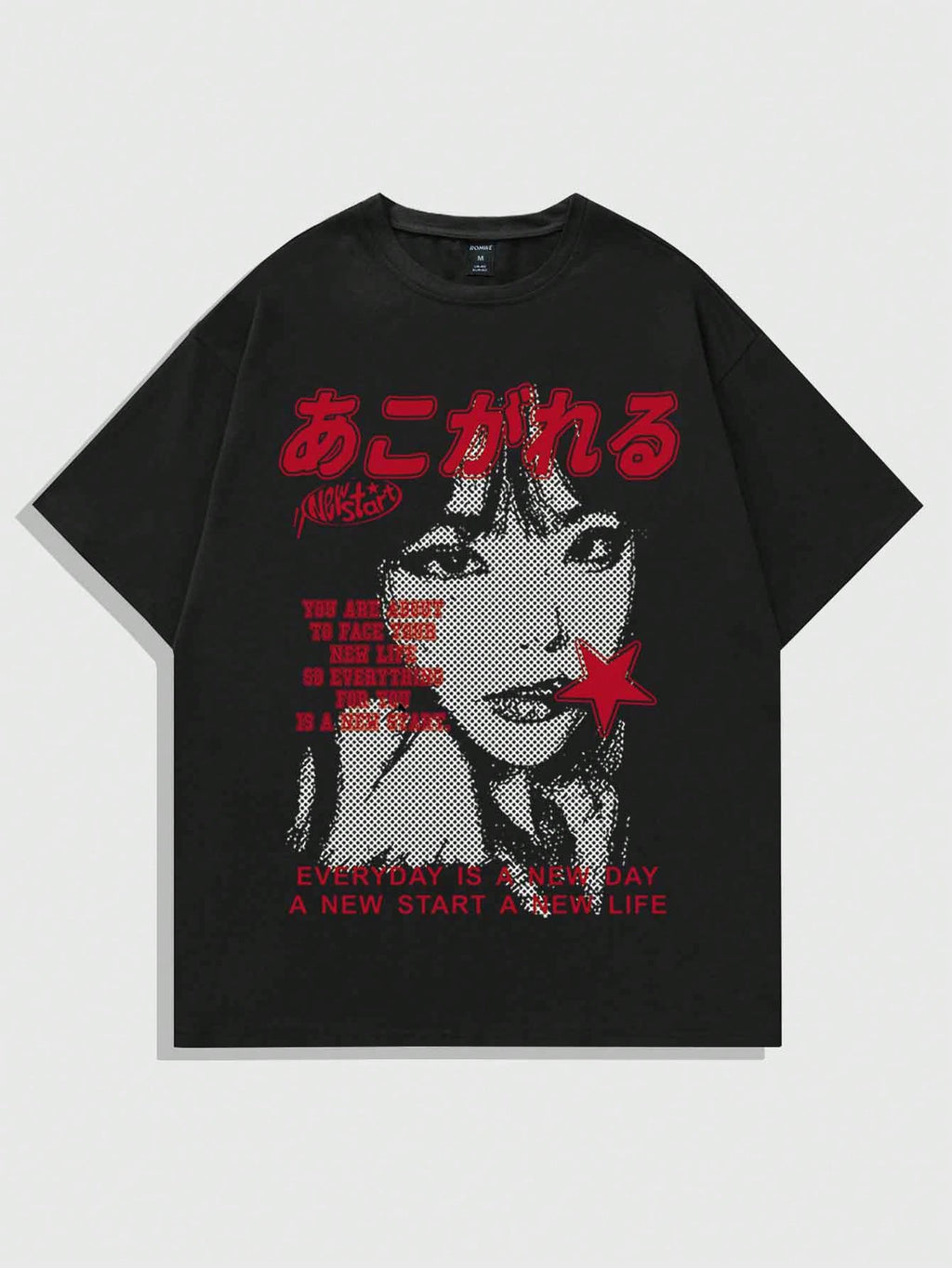 ROMWE MEN Anime Spring/Summer Casual Graphic Men Short Sleeved Y2K T-Shirt with Slogan/Character Print for Summer, School, Emo, 2000S Style
