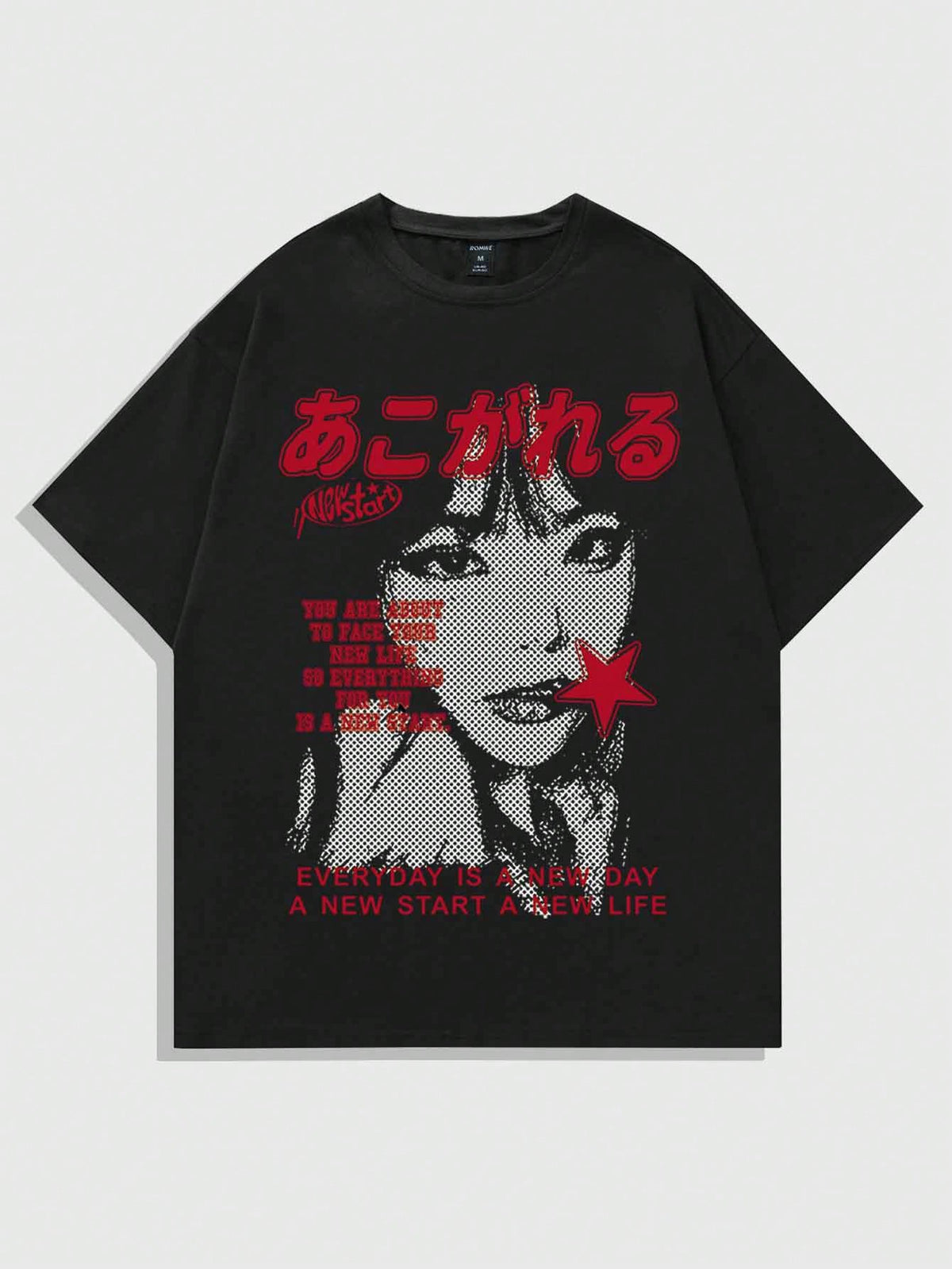 ROMWE MEN Anime Spring/Summer Casual Graphic Men Short Sleeved Y2K T-Shirt with Slogan/Character Print for Summer, School, Emo, 2000S Style
