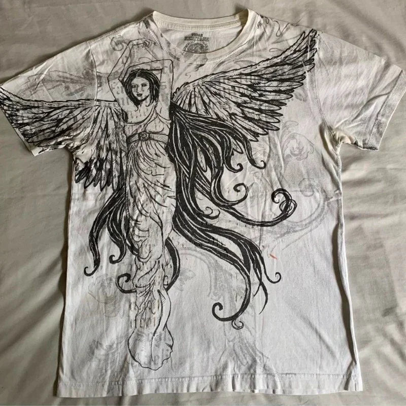 Y2K Affliction Retro T-Shirt Women Style Streetwear Tee Gothic Skull Cross Print Trendy Graphic T-Shirts