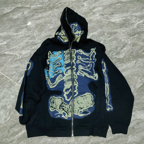 Cactus Jack Baggy Skull Skeleton Hoodie Zip up Plush Pullover Cardigan Oversized Zipper Hoodies Y2K Streetwear Men Clothes