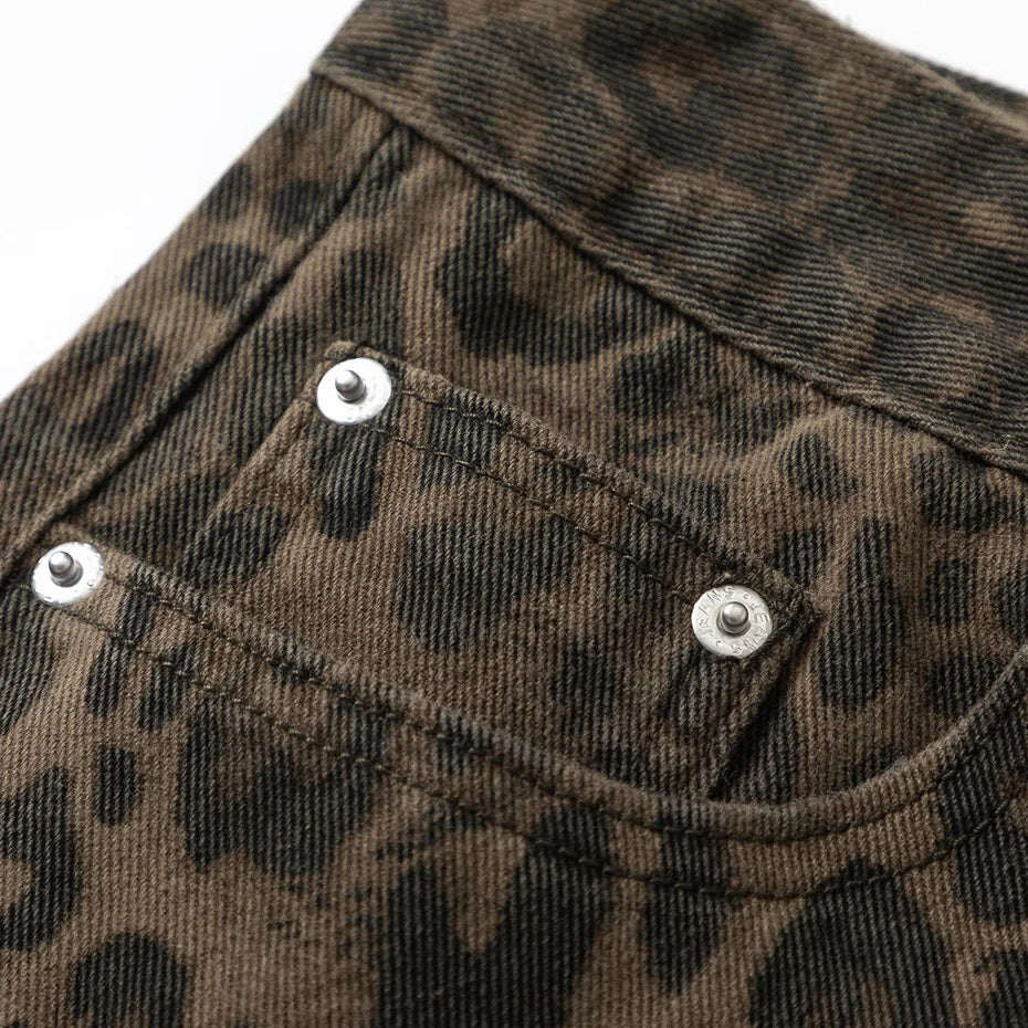Vintage Leopard Jeans Men Hip Hop Streetwear Harajuku Hip Hop Baggy Jeans Trousers Retro Denim Pants