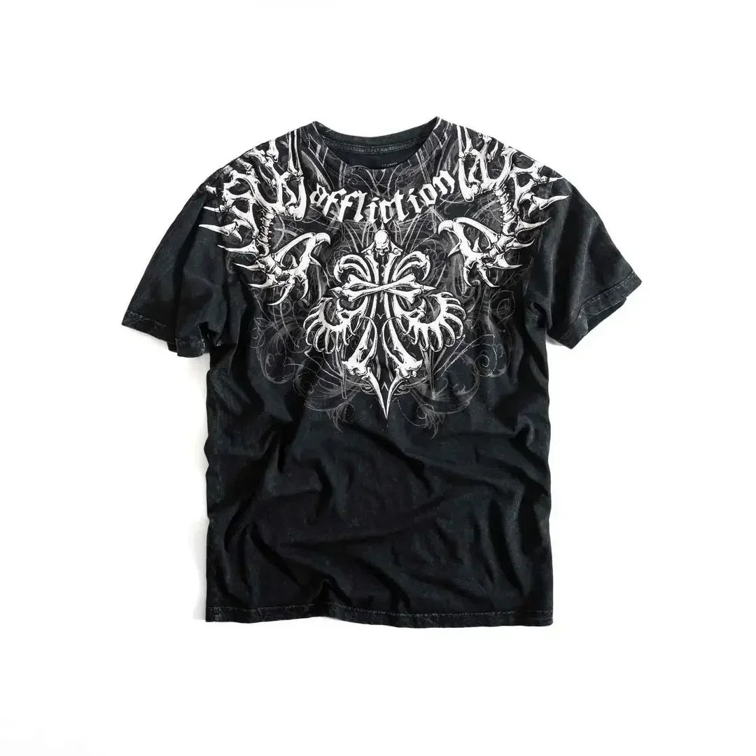 Y2K Affliction Retro T-Shirt Women Style Streetwear Tee Gothic Skull Cross Print Trendy Graphic T-Shirts