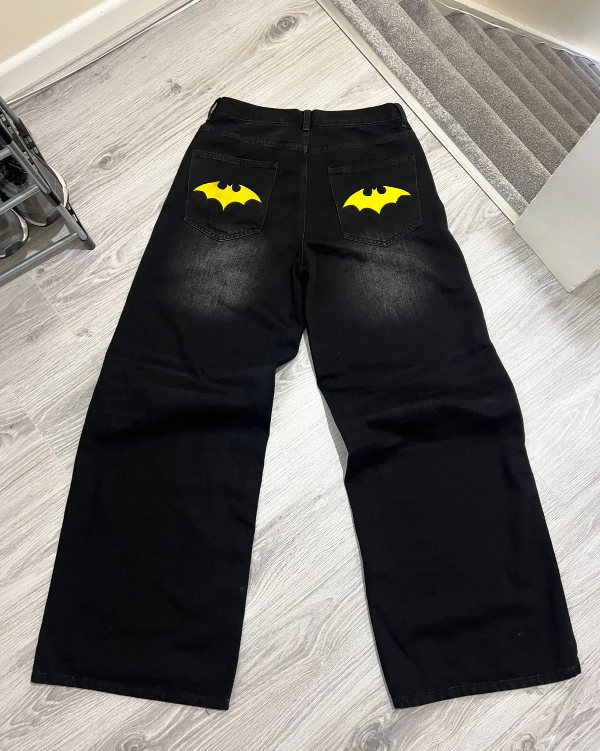 Y2K Bat Animal Embroidery Baggy Jeans Vintage Men Black Washed Hip Hop Goth Denim Pants Fashion Women Straight Wide Leg Trousers