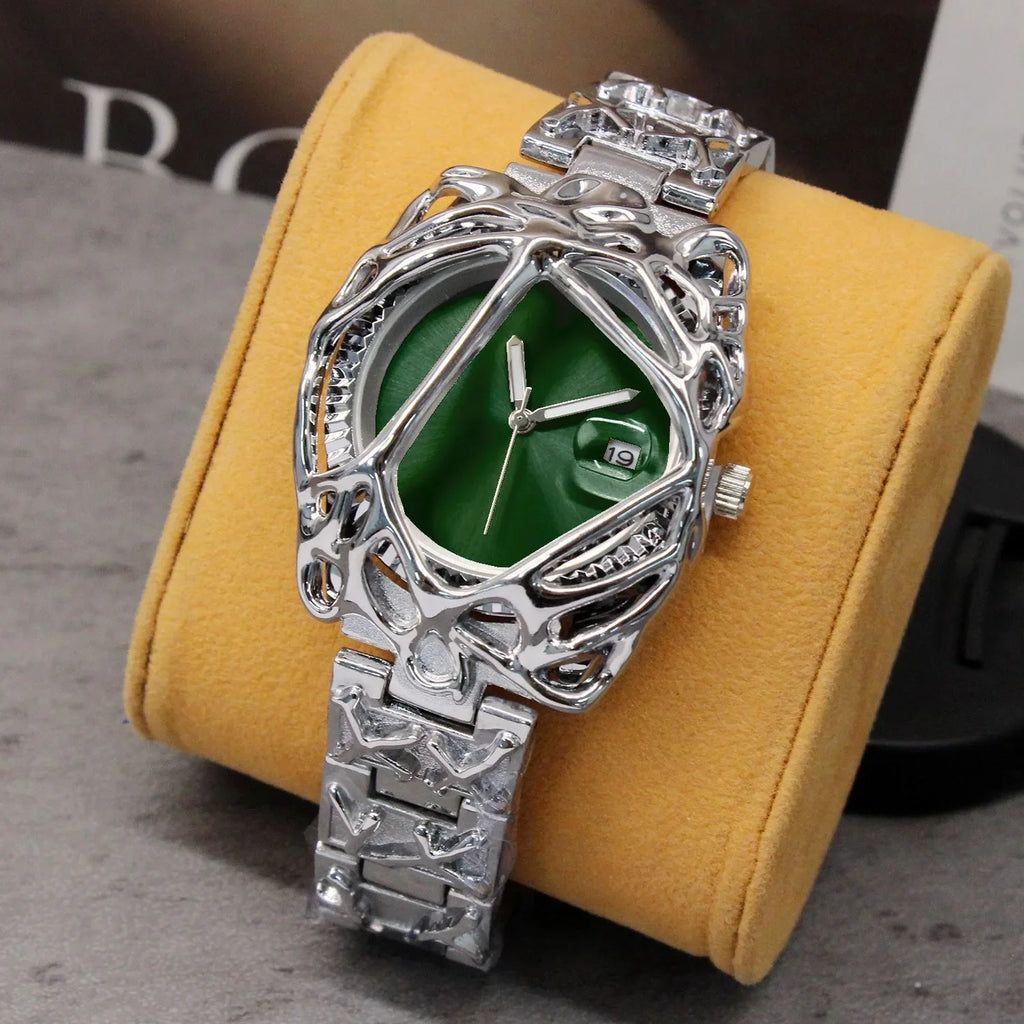Green Devil Punk Eye Y2K Quartz Watch Men Alabaster Industries Carving Demon Claw Men Watch Unique Creative Men Medieval Clock