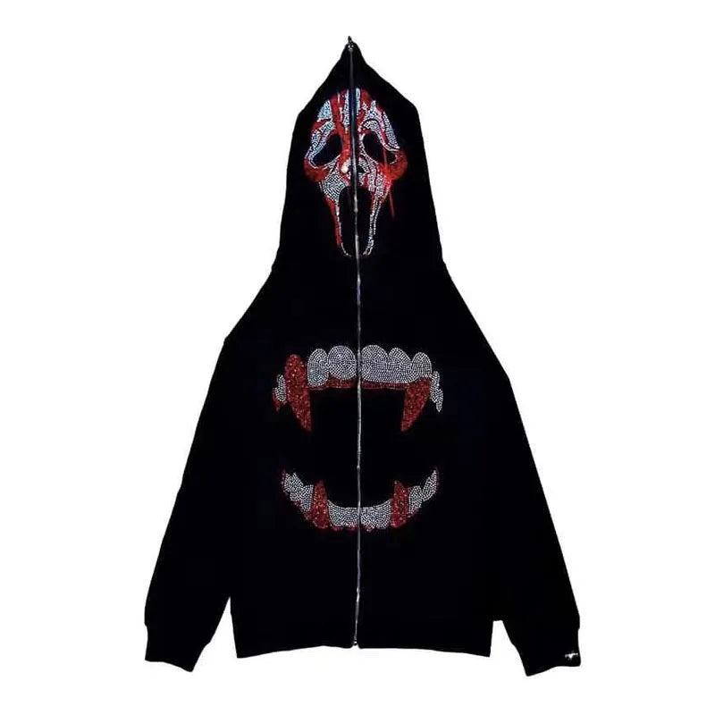Y2K Rhinestones Zip up Hoodies Men Gothic Long Sleeve Jackets Hoodies Fashion Streetwear Women Oversize Sweatshirt Men Clothing