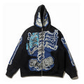 Cactus Jack Baggy Skull Skeleton Hoodie Zip up Plush Pullover Cardigan Oversized Zipper Hoodies Y2K Streetwear Men Clothes