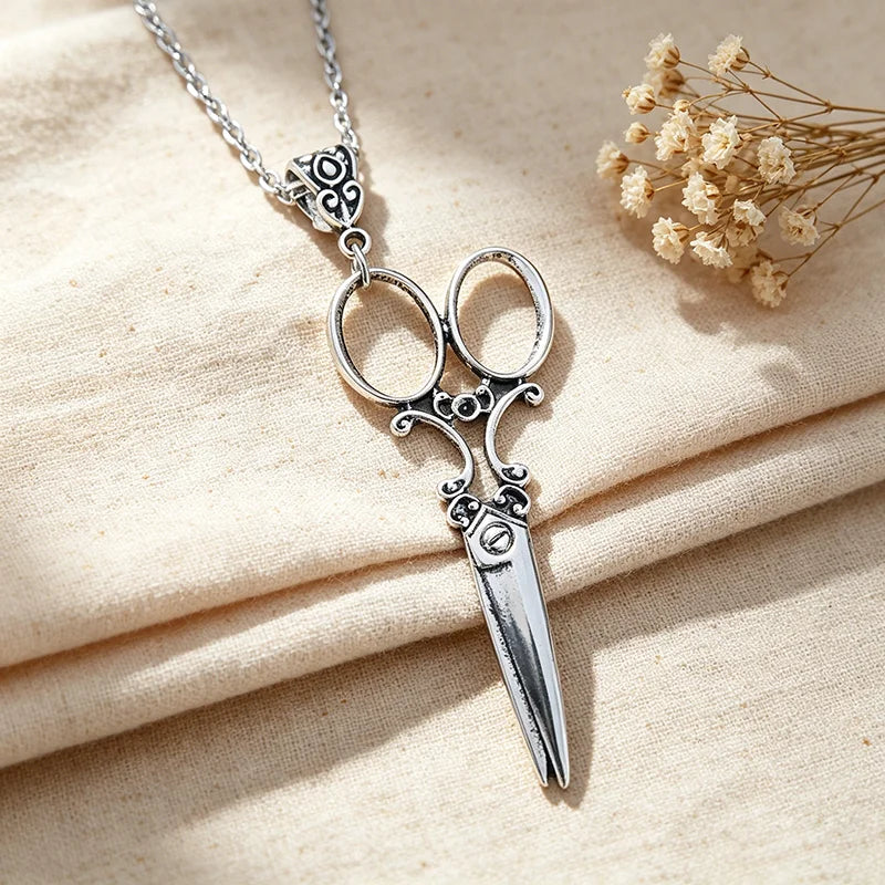 Vintage Scissor Pendant Necklace Women Men Gothic Goth Y2K Steampunk Long Collar Victorian Aesthetic Jewelry Grunge Accessories