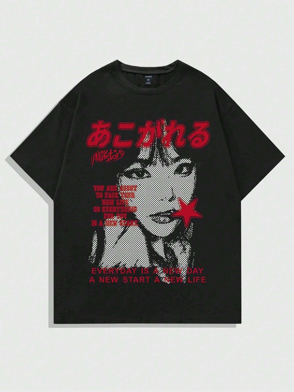 ROMWE MEN Anime Spring/Summer Casual Graphic Men Short Sleeved Y2K T-Shirt with Slogan/Character Print for Summer, School, Emo, 2000S Style