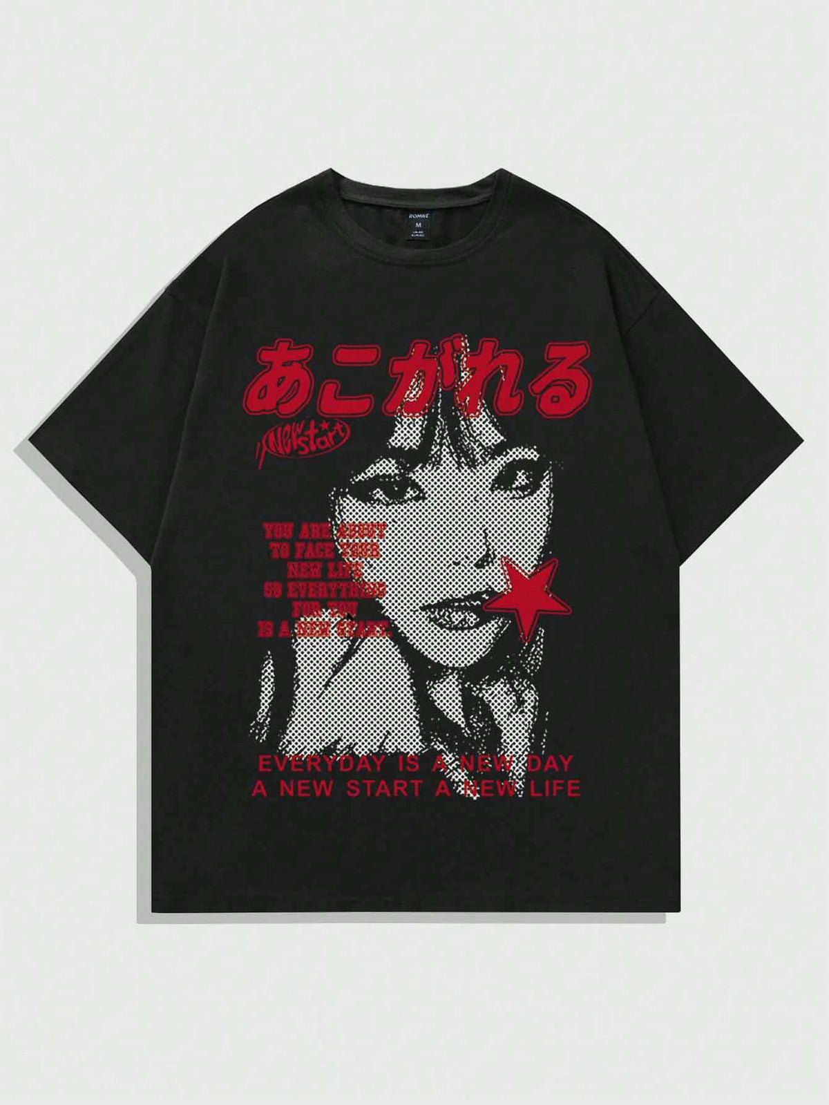 ROMWE MEN Anime Spring/Summer Casual Graphic Men Short Sleeved Y2K T-Shirt with Slogan/Character Print for Summer, School, Emo, 2000S Style