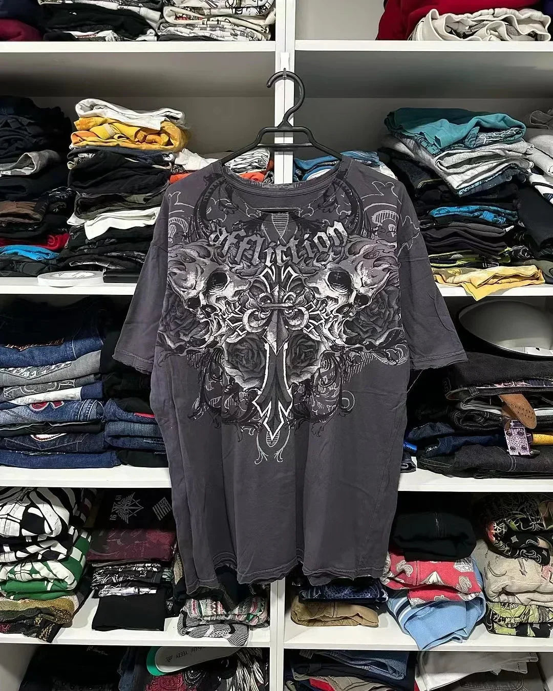 Y2K Affliction Retro T-Shirt Women Style Streetwear Tee Gothic Skull Cross Print Trendy Graphic T-Shirts