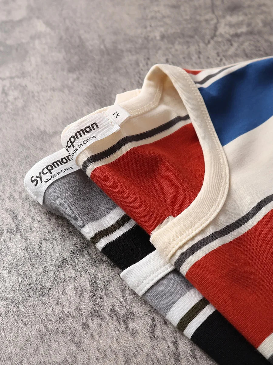 Y2K Loose Contrast Color Short Sleeve Striped T-Shirts Couples Men Summer Tops Clothes Clothing Streetwear Unisex Tees